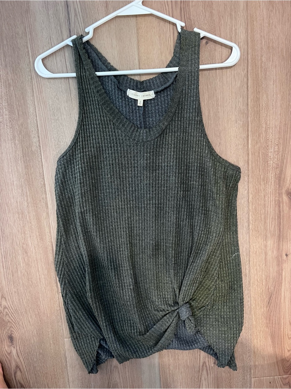 Gilded Intent Olive Ribbed V-Neck Tank with Front Knot